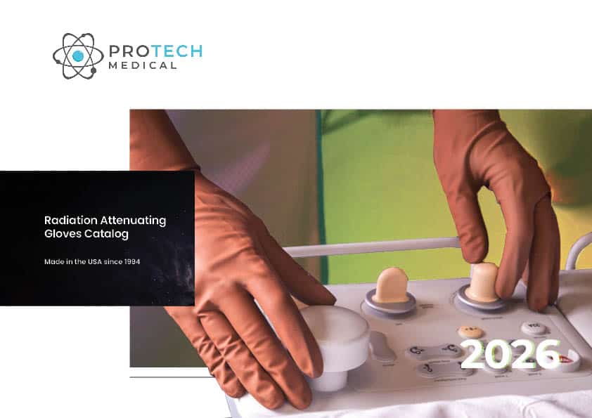 Radiation attenuating gloves for medical procedures, designed for safety and protection.